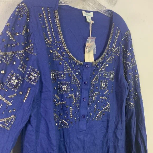Sundance Beaded Beaded Blouse Size M Blue Long Sleeve Bedazzled - Picture 4 of 7